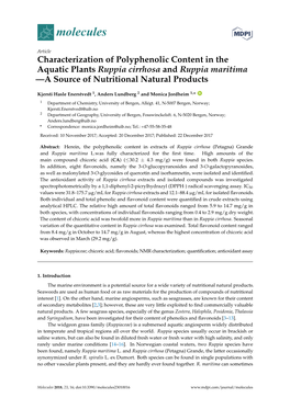 Characterization of Polyphenolic Content in the Aquatic Plants Ruppia Cirrhosa and Ruppia Maritima —A Source of Nutritional Natural Products