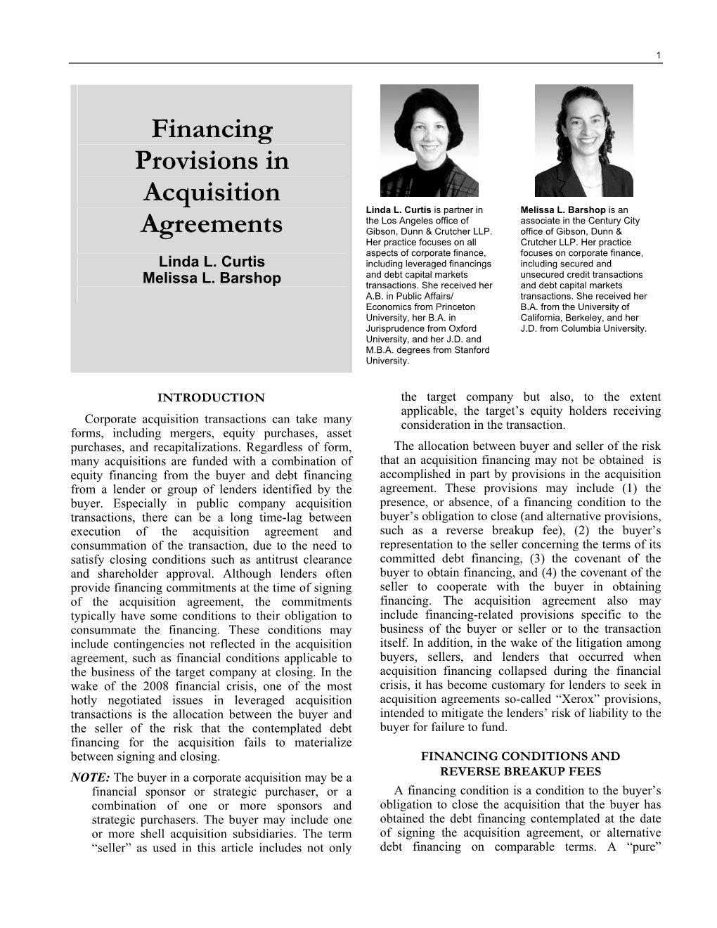 Financing Provisions in Acquisition Agreements 2 Financing Condition Squarely Allocates the Risk of a RAM Holdings, Inc