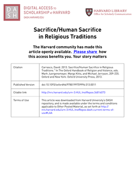 Sacrifice/Human Sacrifice in Religious Traditions