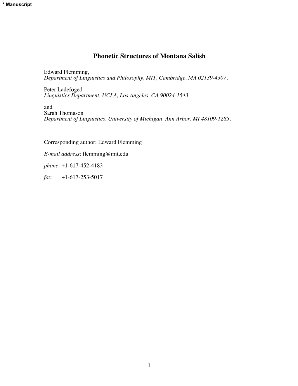 Phonetic Structures of Montana Salish