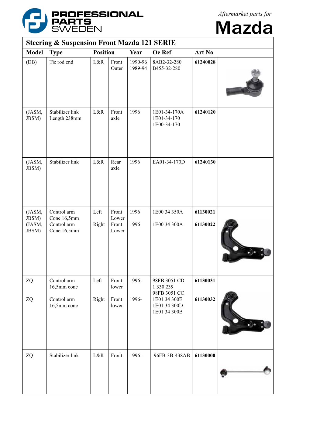 Steering & Suspension Front Mazda 121 SERIE