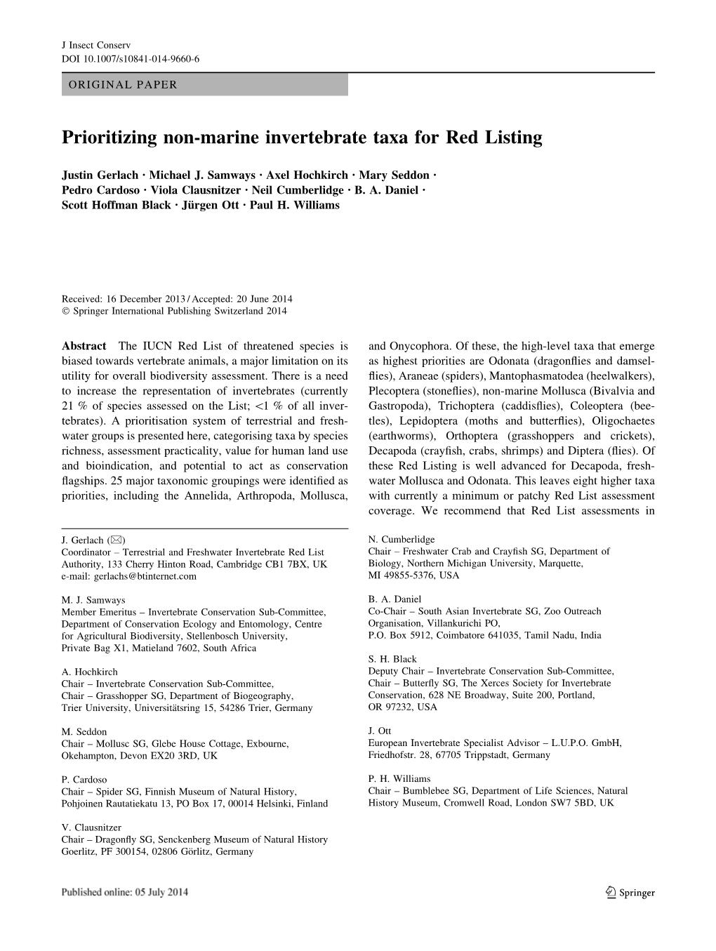 Prioritizing Non-Marine Invertebrate Taxa for Red Listing