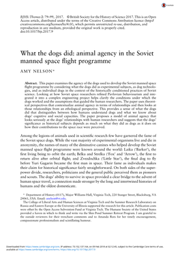 Animal Agency in the Soviet Manned Space Flight Programme