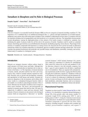 Vanadium in Biosphere and Its Role in Biological Processes