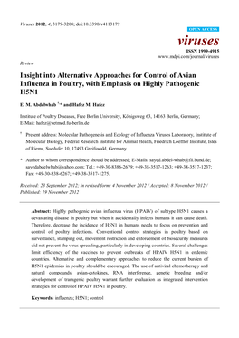 Insight Into Alternative Approaches for Control of Avian Influenza in Poultry, with Emphasis on Highly Pathogenic H5N1