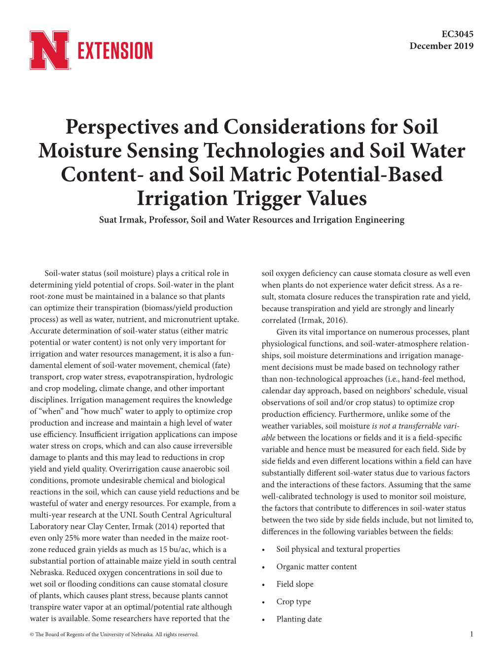 And Soil Matric Potential- Based Irrigation Trigger Values