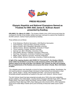 PRESS RELEASE Olympic Hopefuls and National