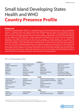 Small Island Developing States Health and WHO Country Presence Profile