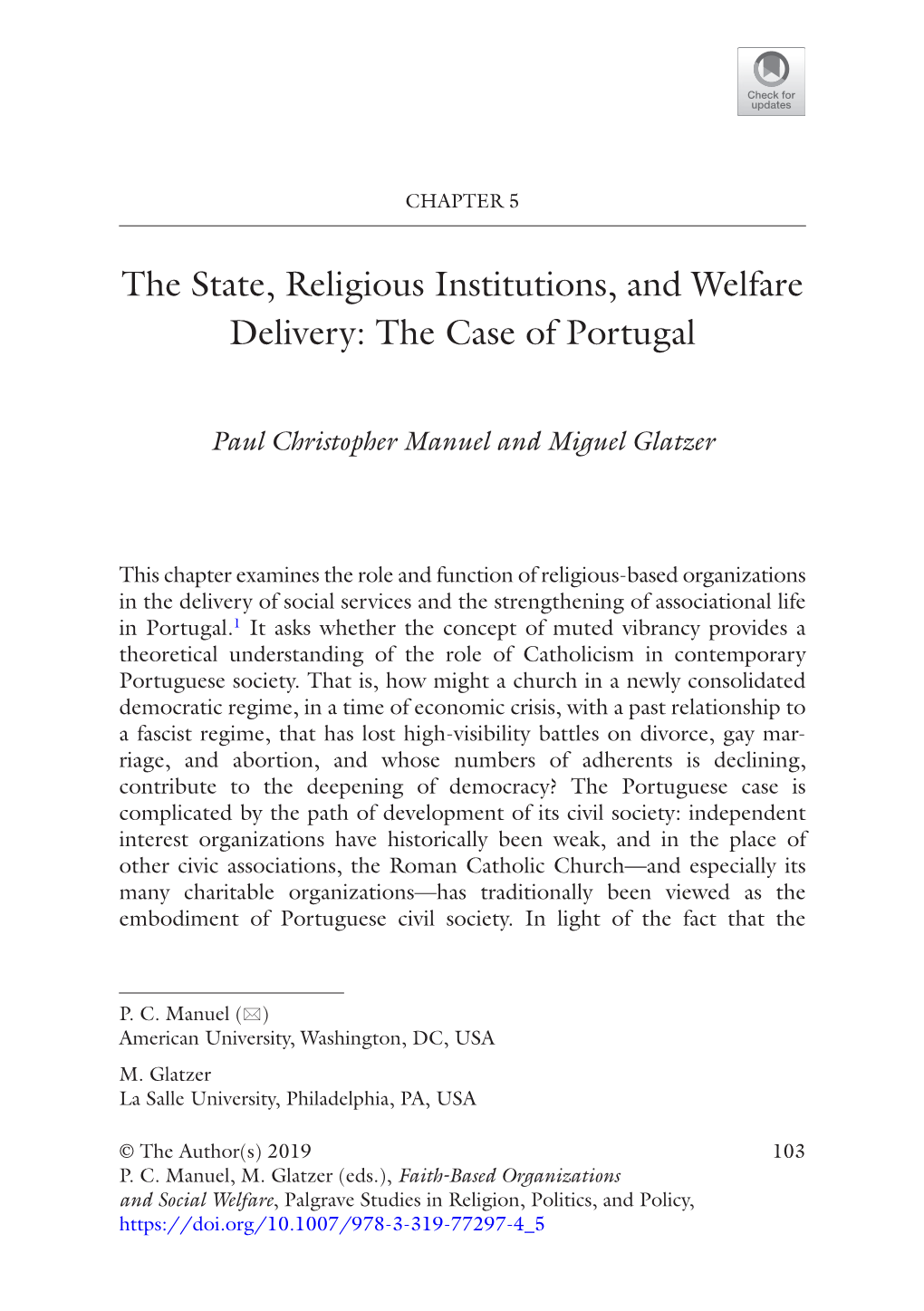 The State, Religious Institutions, and Welfare Delivery: the Case of Portugal