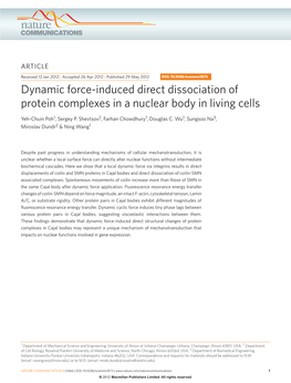 Dynamic Force-Induced Direct Dissociation of Protein Complexes in a Nuclear Body in Living Cells