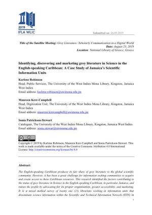 Identifying, Discovering and Marketing Grey Literature in Science in the English-Speaking Caribbean: a Case Study of Jamaica’S Scientific Information Units