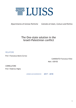 The One-State Solution in the Israeli-Palestinian Conflict