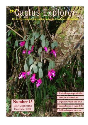 Cactus Explorer the ﬁrst Free On-Line Journal for Cactus and Succulent Enthusiasts