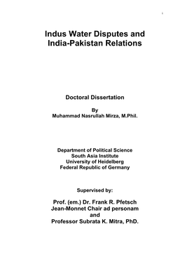 Indus Water Disputes and India-Pakistan Relations