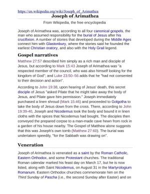 Joseph of Arimathea Gospel Narratives Veneration