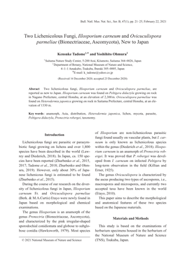 Two Lichenicolous Fungi, Illosporium Carneum and Ovicuculispora Parmeliae (Bionectriaceae, Ascomycota), New to Japan