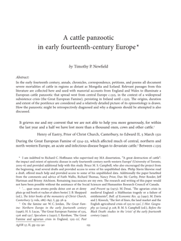 A Cattle Panzootic in Early Fourteenth-Century Europe*