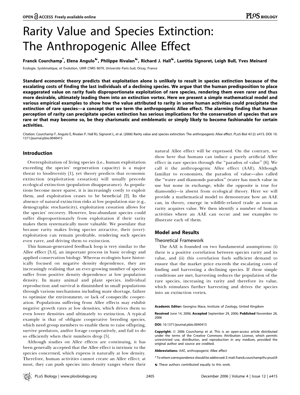 Rarity Value and Species Extinction: the Anthropogenic Allee Effect