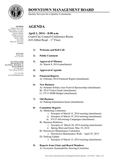 Downtown Management Board Agenda – (4/1/2014) – Page 1 of 2