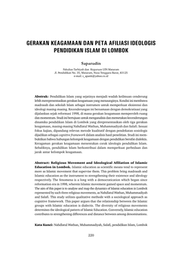 Gerakan Keagamaan Dan Peta Afiliasi Ideologis Pendidikan Islam Di Lombok