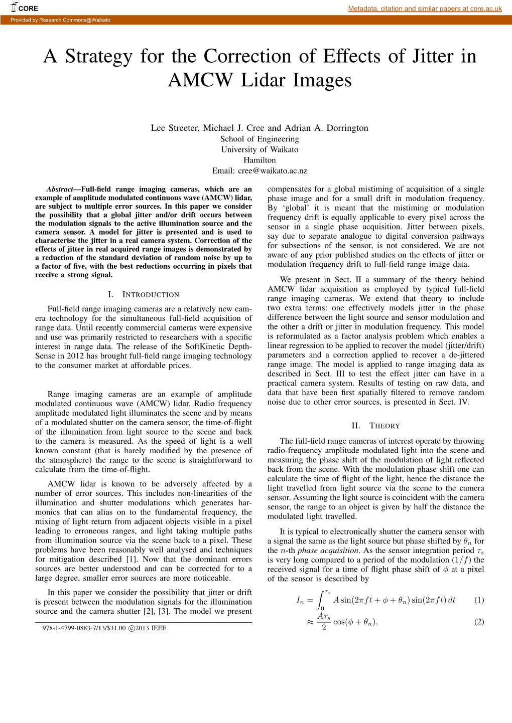 A Strategy for the Correction of Effects of Jitter in AMCW Lidar Images