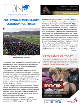 Cheltenham Withstands Coronavirus Threat Cont
