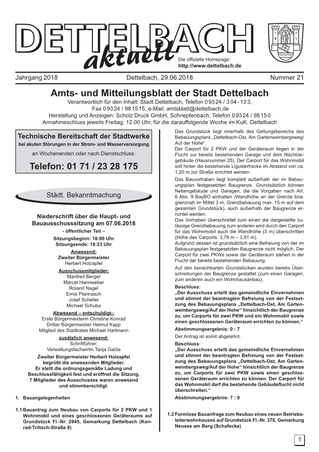 Amts- Und Mitteilungsblatt Der Stadt Dettelbach