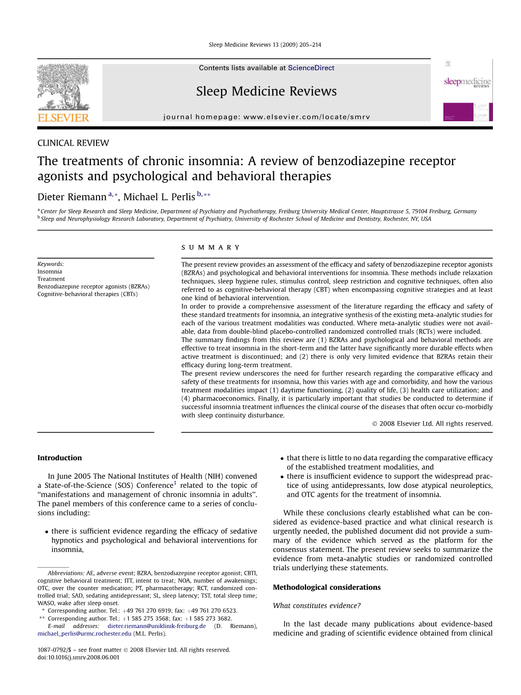 The Treatments of Chronic Insomnia: a Review of Benzodiazepine Receptor Agonists and Psychological and Behavioral Therapies