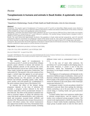 Review Toxoplasmosis in Humans and Animals in Saudi Arabia: A