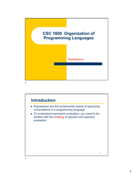 CSC 1800 Organization of Programming Languages Introduction