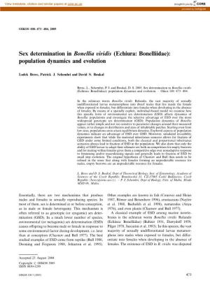 Sex Determination in Bonellia Viridis (Echiura: Bonelliidae): Population Dynamics and Evolution