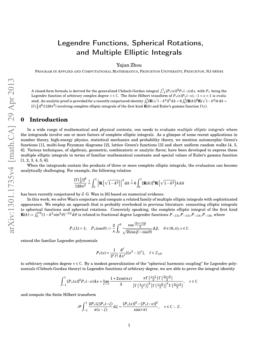 Legendre Functions, Spherical Rotations, and Multiple Elliptic