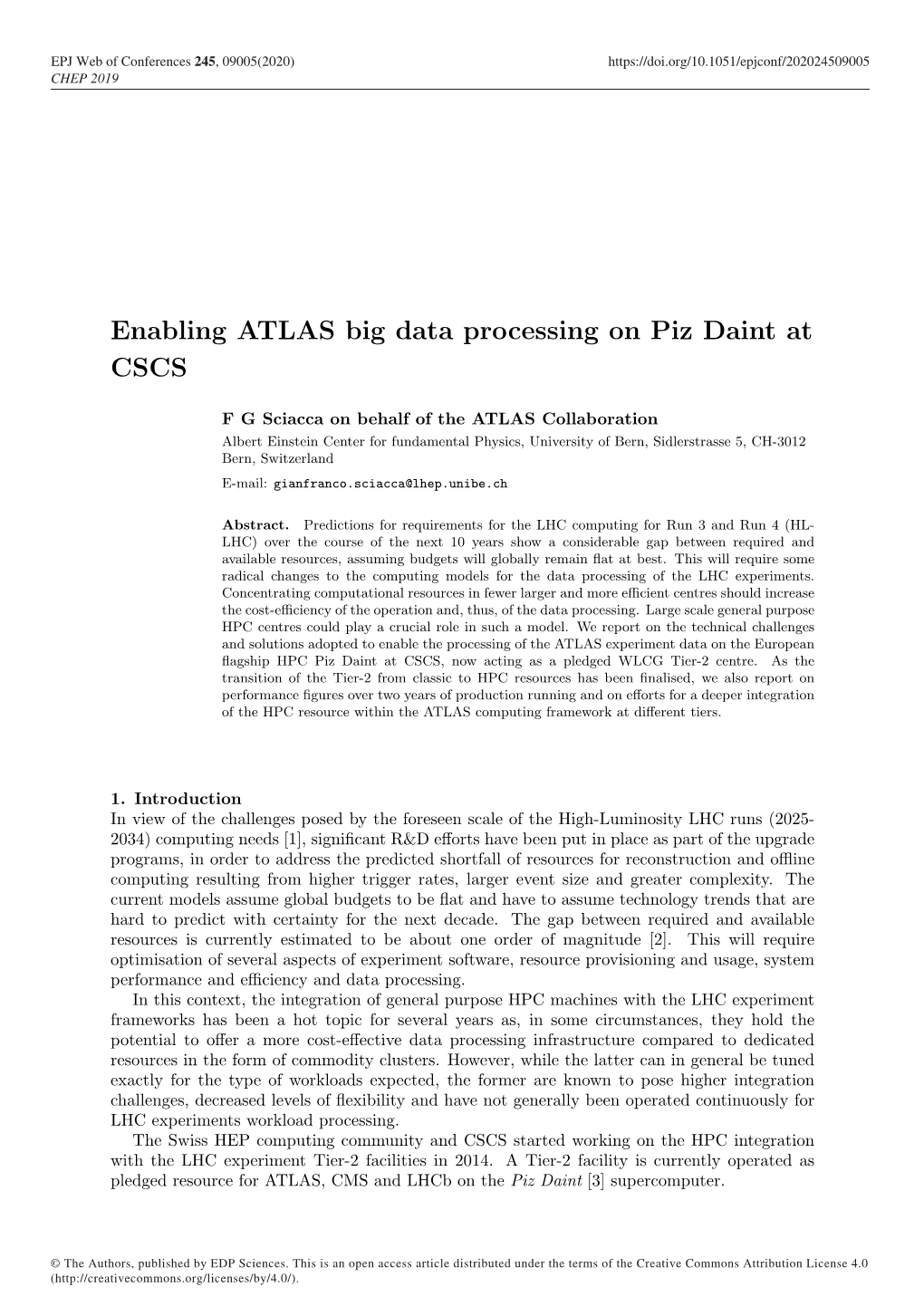 Enabling ATLAS Big Data Processing on Piz Daint at CSCS