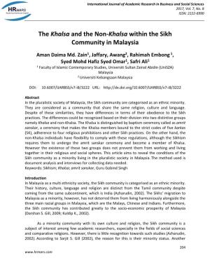 The Khalsa and the Non-Khalsa Within the Sikh Community in Malaysia