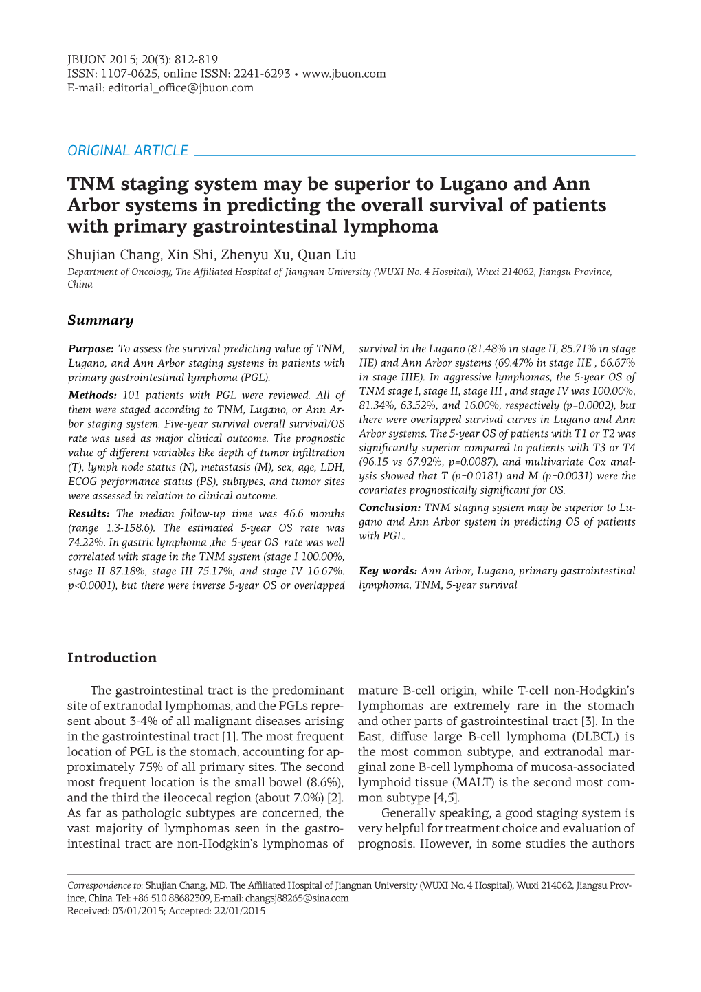 TNM Staging System May Be Superior to Lugano and Ann Arbor Systems