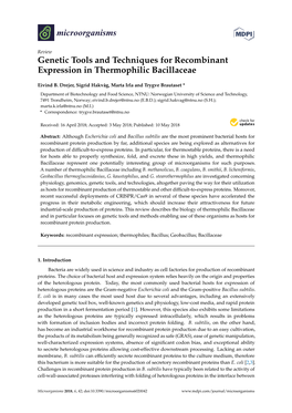 Genetic Tools and Techniques for Recombinant Expression in Thermophilic Bacillaceae