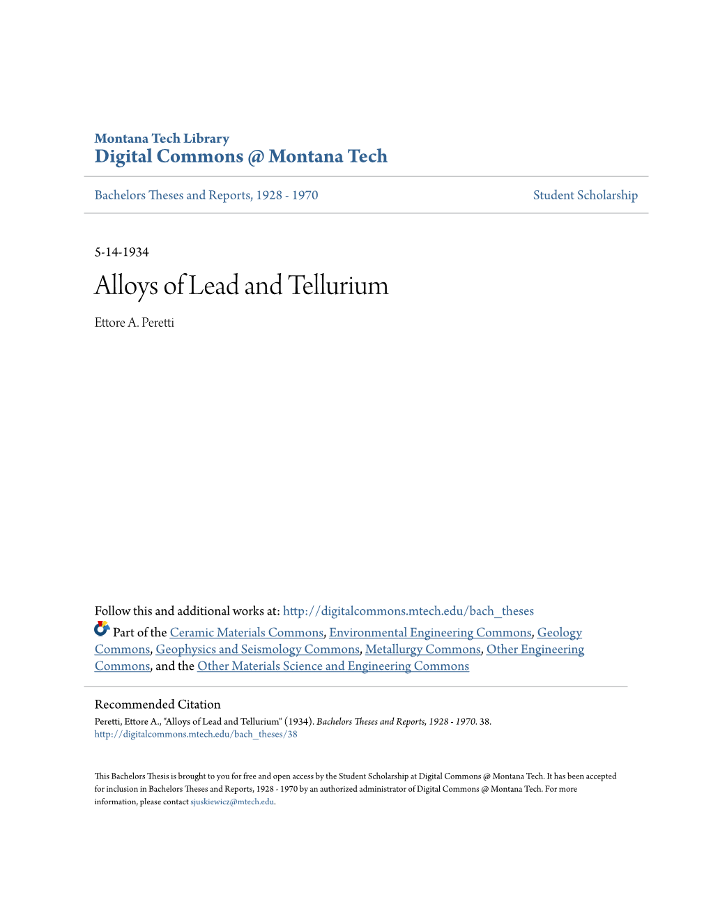 Alloys of Lead and Tellurium Ettore A