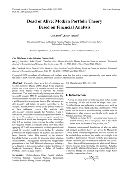 Modern Portfolio Theory Based on Financial Analysis