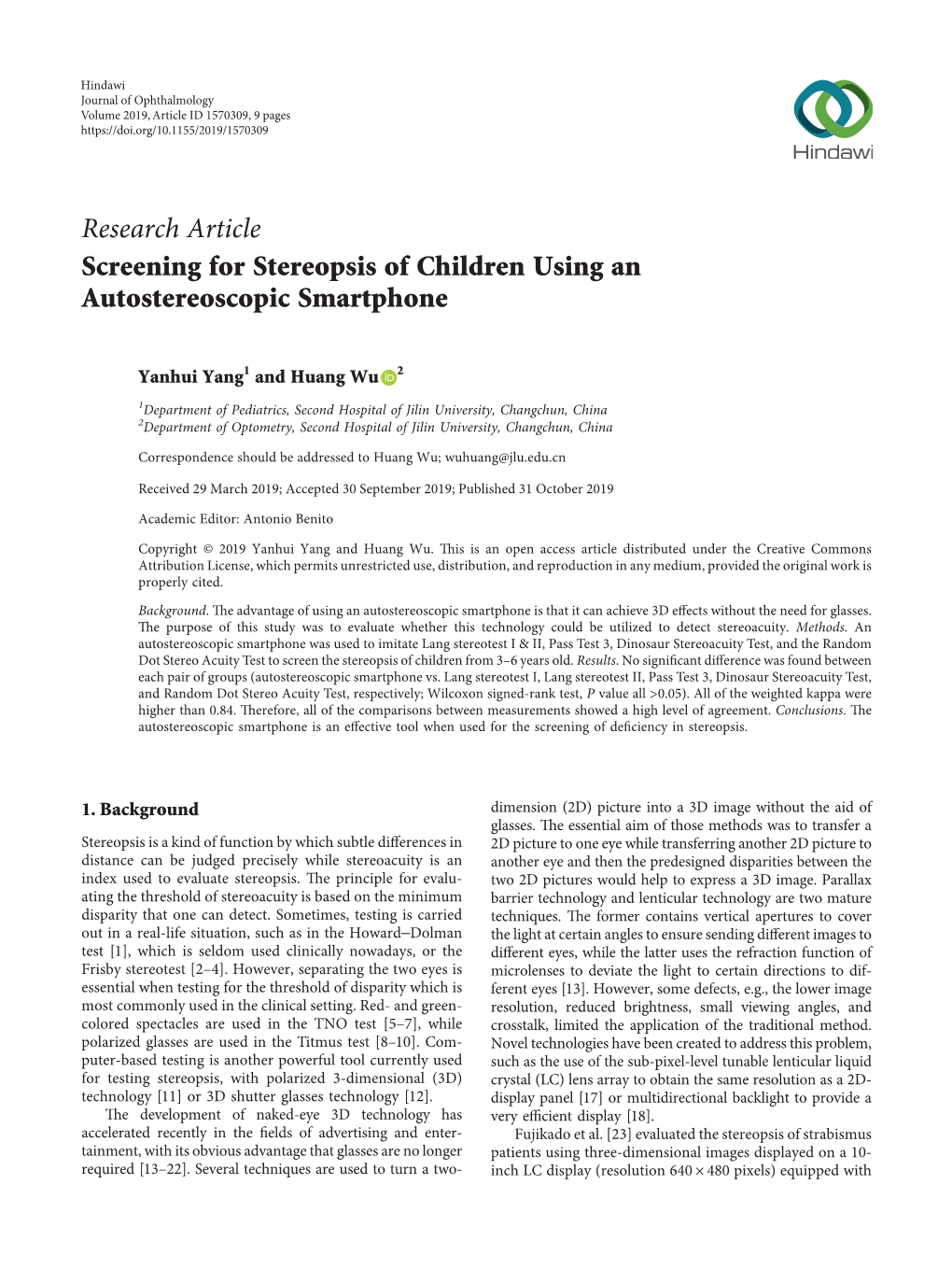 Screening for Stereopsis of Children Using an Autostereoscopic Smartphone