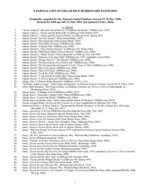 A Partial List of Edgar Rice Burroughs Pastiches