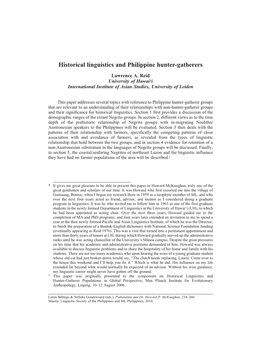 Historical Linguistics and Philippine Hunter-Gatherers