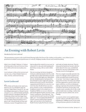 An Evening with Robert Levin Introduction by Lewis Lockwood