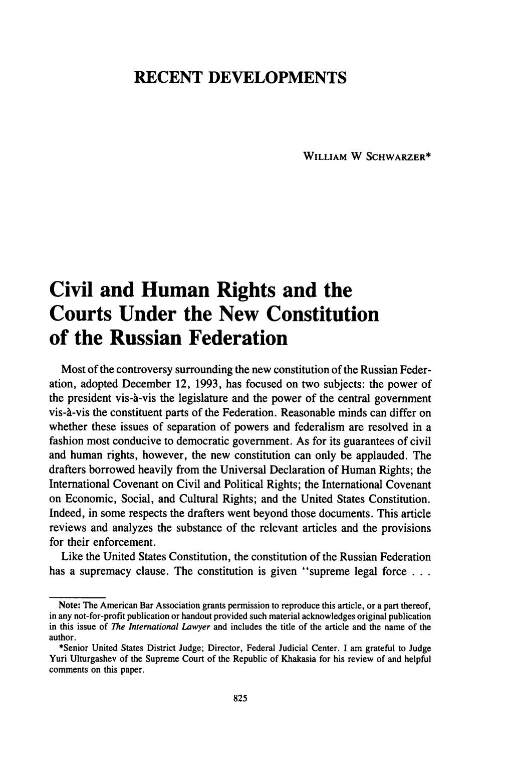 Civil and Human Rights and the Courts Under the New Constitution of the Russian Federation