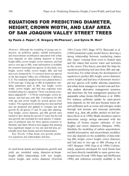 EQUATIONS for PREDICTING DIAMETER, HEIGHT, CROWN WIDTH, and LEAF AREA of SAN JOAQUIN VALLEY STREET TREES by Paula J