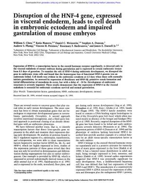 Disruption of the HNF-4 Eene, Expressed in Visceral Endoderm, Leads to Cell Death in Embryonic Ectoderm and Impaired Gastrulation of Mouse Embryos