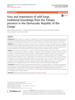 Uses and Importance of Wild Fungi: Traditional Knowledge from the Tshopo Province in the Democratic Republic of the Congo