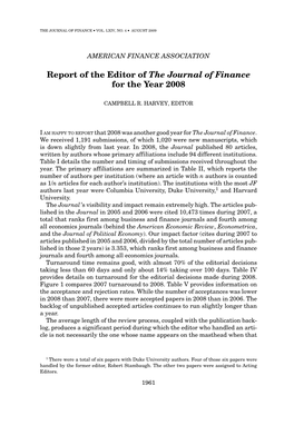 Report of the Editor of the Journal of Finance for the Year 2008
