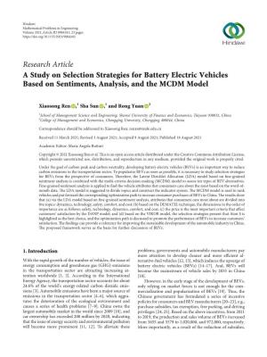 A Study on Selection Strategies for Battery Electric Vehicles Based on Sentiments, Analysis, and the MCDM Model