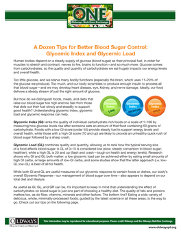 A Dozen Tips for Better Blood Sugar Control: Glycemic Index And