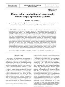 Conservation Implications of Harpy Eagle Harpia Harpyja Predation Patterns